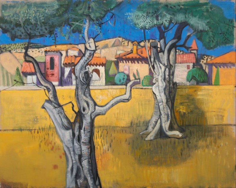 Leon Morrocco RSA, Two Old Olive Trees against Yellow Wall, Alpes-Maritimes, 2021