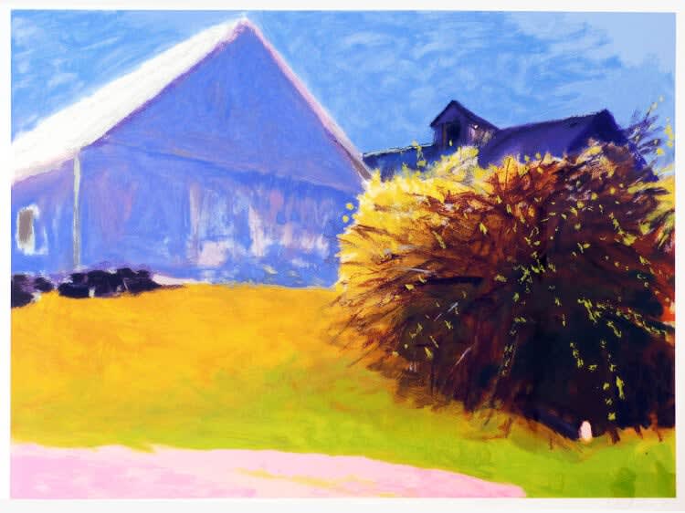 Wolf Kahn, Barn and Forsythia III, 2003