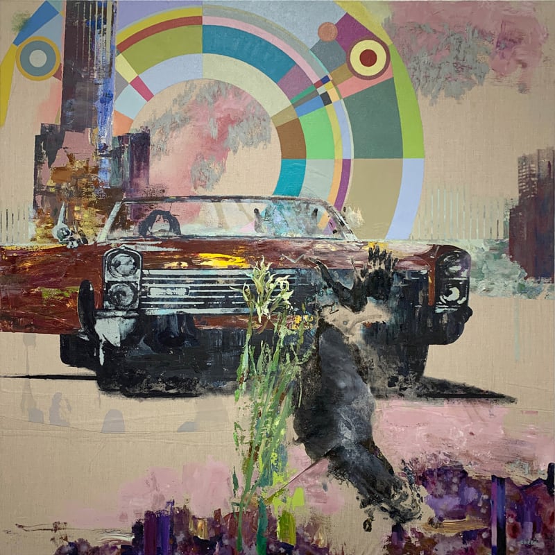 Greg Creek Diecast–Bride painting, 2020 Acrylic and oil on cut canvas 198.5 x 198.5 cm