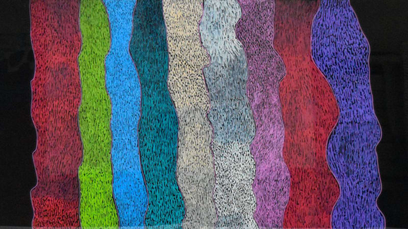 Tommy May (Ngarralja) Jila and Bila acrylic on polycarbonate 60 x 90 cm