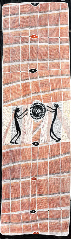 Ivan Namirrkki Rain Song, 2018 Earth pigments on Stringybark 133 x 39 cm