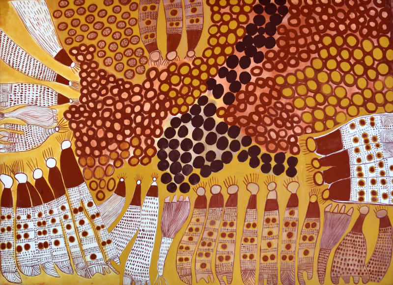 Clarrie Djanghara Sugar Bag / Native Bee, 2022 Natural ochre and pigment on canvas 100 x 140 cm