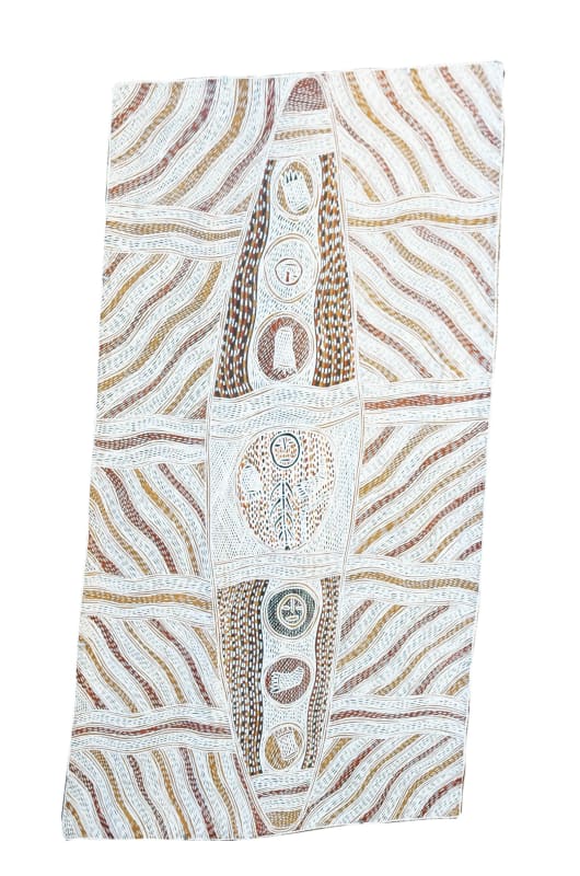 Galuma Maymuru Yinapunapu at Djarrakpi natural earth pigment on bark 56 x 104 cm