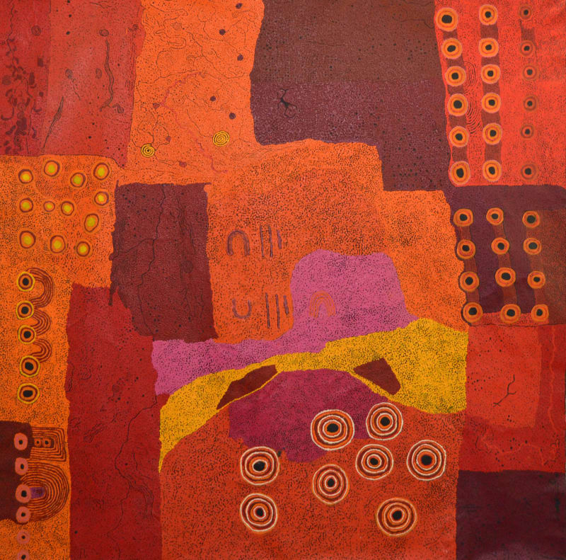 Keith Stevens and Ginger Wikilyiri Piltati/ Ilpin/ Wati Ngantaka 2014 acrylic on linen 200 x 200 cm