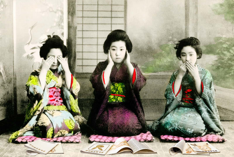 Gavin Mitchell See No, Hear No, Speak No (Large), 2019 Special Edition Pigment Print with hand applied acrylic UV varnish on paper, hand finished with gold leaf & metal leaf 55 1/8 x 37 1/8 in 140 x 94 cm Edition of 20 plus 3 artist's proofs