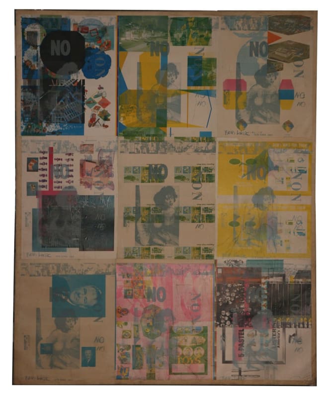 Boris Lurie NO Posters Mounted, 1963 offset printing on wastepaper mounted on canvas 87 x 68 in. 221 x 172.7 cm
