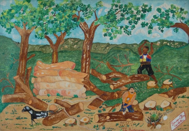 Sènéque Obin Les Bûcherons, late 1940's Oil on cardboard 18 x 25 inches