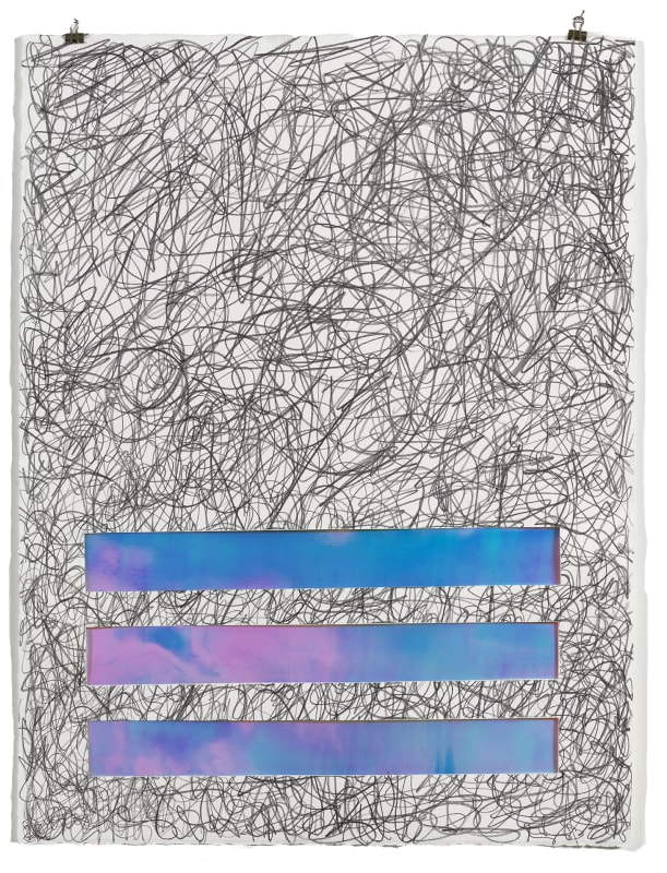 Tariku Shiferaw, 'Concrete Schoolyard (Jurassic 5)', 2019, Graphite, paper and iridescent film, 26 x 20 in