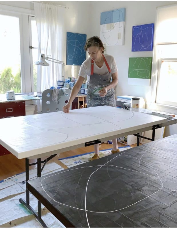 Artist Maura Segal at work in the studio