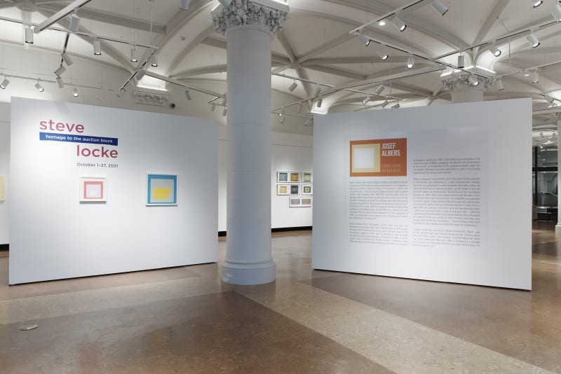 Installation view: Steve Locke: Homage to the Auction Block, Stone Gallery at Boston University, MA, 2021. Photo: Tony Luong