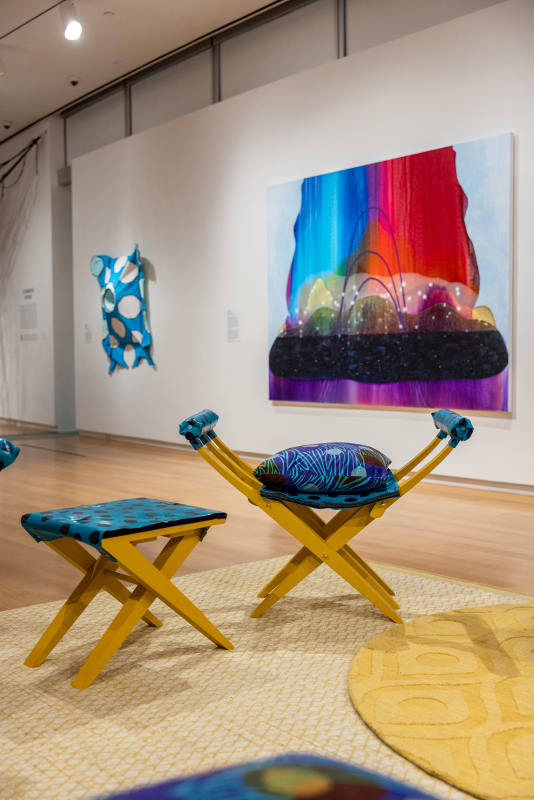 Installation view: Carrie Moyer and Sheila Pepe: Tabernacles for Trying Times, Museum of Arts and Design, New York, 2021. Photo: Jenna Bascom. Courtesy the Museum of Arts and Design