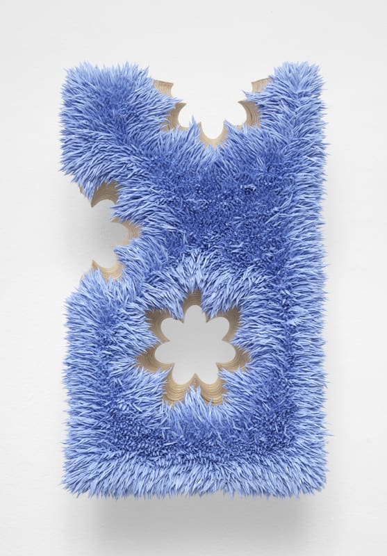 Lot 043017 (multiflora, radiant blue), 2017 Oil on linen on wood panel with steel hardware Collection of the Brooklyn Museum