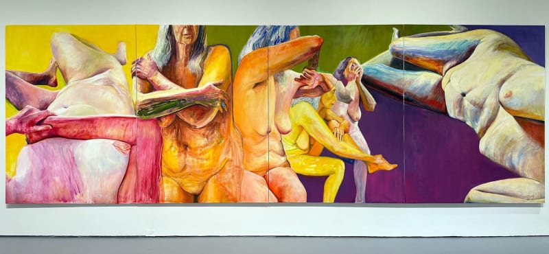 Installation view of Joan Semmel, "Skin in the Game" (2019), oil on canvas (photo Lisa Yin Zhang/Hyperallergic)