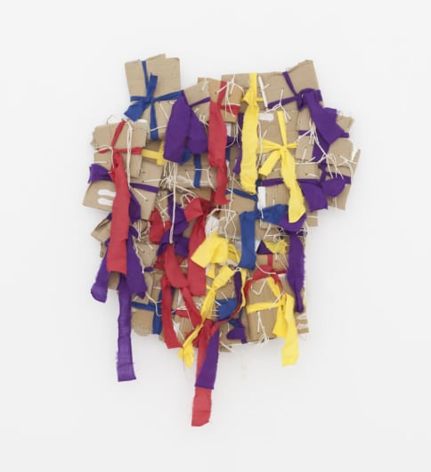Hassan Sharif, "Cardboard," 2015. Cardboard, cotton thread, and cloth. 84 x 62 x 10 cm.