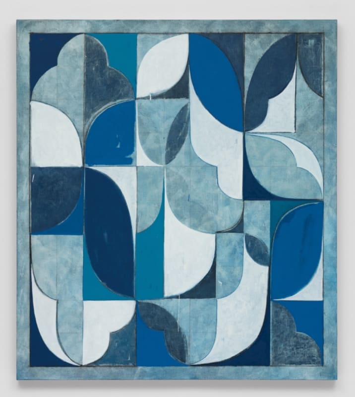 Untitled (Arabesque Composition), 2021, oil, wax crayon, and pencil on linen, 54 × 48''.