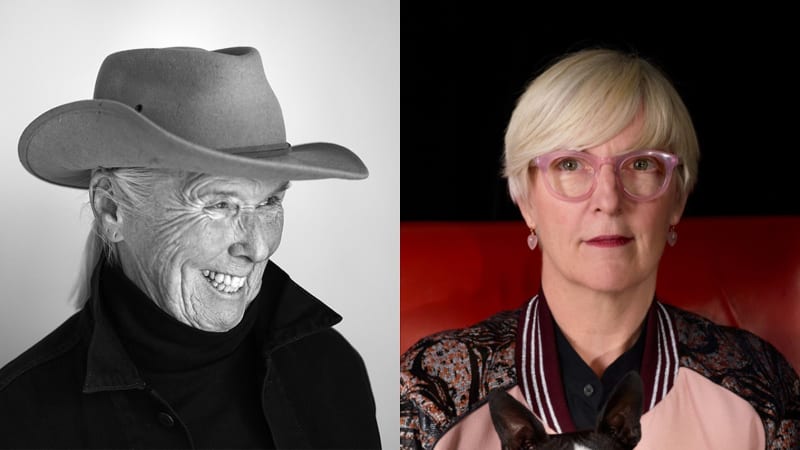 Left: Harmony Hammond, 2019. Photo: Clayton Porter; Right: Helen Molesworth. Photo: Catherine Opie