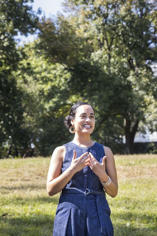 Chloë Bass at opening reception for Wayfinding at The Studio Museum, 2019. Photo: Scott Rudd