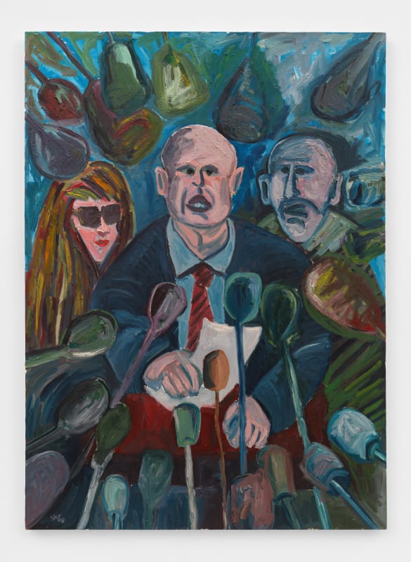 Hassan Sharif Press Conference No. 1, 2008 Oil on canvas 78 3/4 x 57 1/4 in (200 x 145.4 cm)