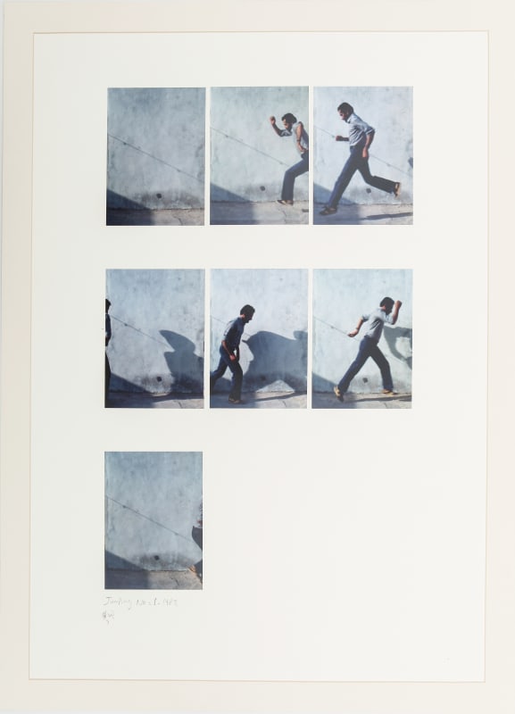 Hassan Sharif Jumping No. 1, 1983 Photographs mounted on cardboard in 7 parts 38 4/8 x 28 7/8 in (98.04 x 73.41 cm)