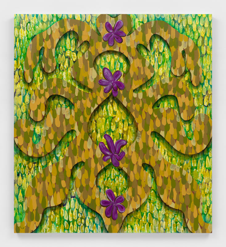 Carrie Moyer, Green Grille with Lavender Blummen (Lisa Rorschach's Garden), 2019