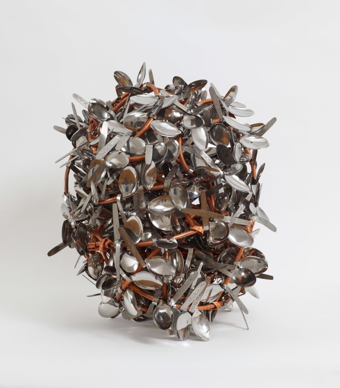 Hassan Sharif, Spoons 2, 2008. Stainless steel and copper. 39 2/8 x 27 4/8 x 39 2/8 in (100.01 x 70.01 x 100.01 cm)