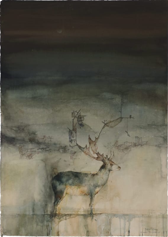 A Watercolor painting of a swamp deer by Pappu Bardhan