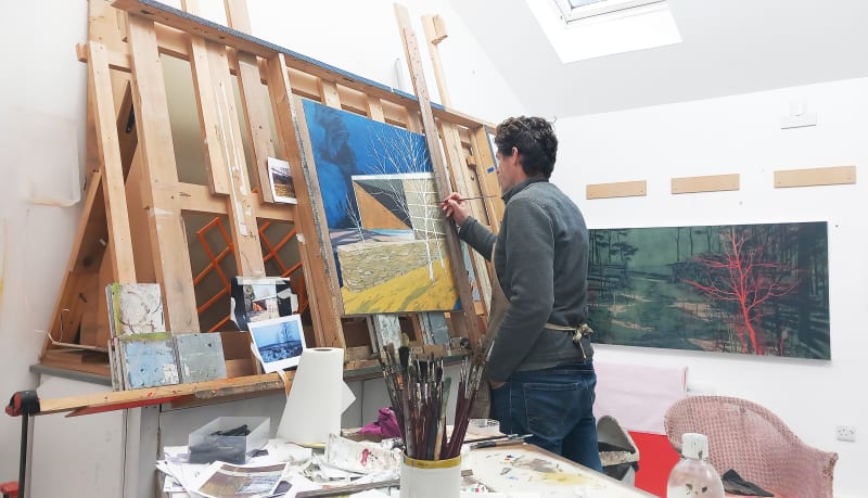 Andrew Mackenzie in his studio in Stow