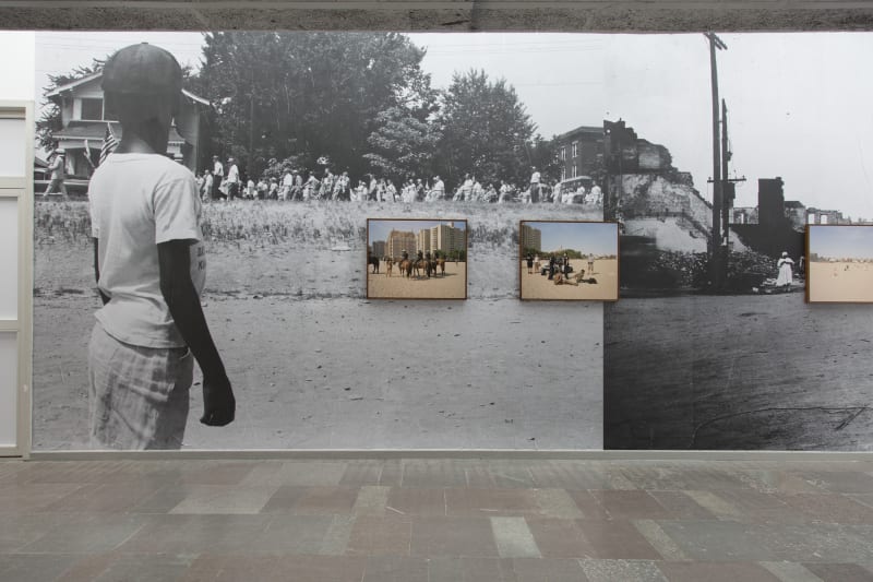 Santiago Mostyn Red Summer Edit (Beach Arrests), 2018 3 archival inkjet prints in oak shadow frames, wheatpaste, posters. Ed of 3 + 2 AP