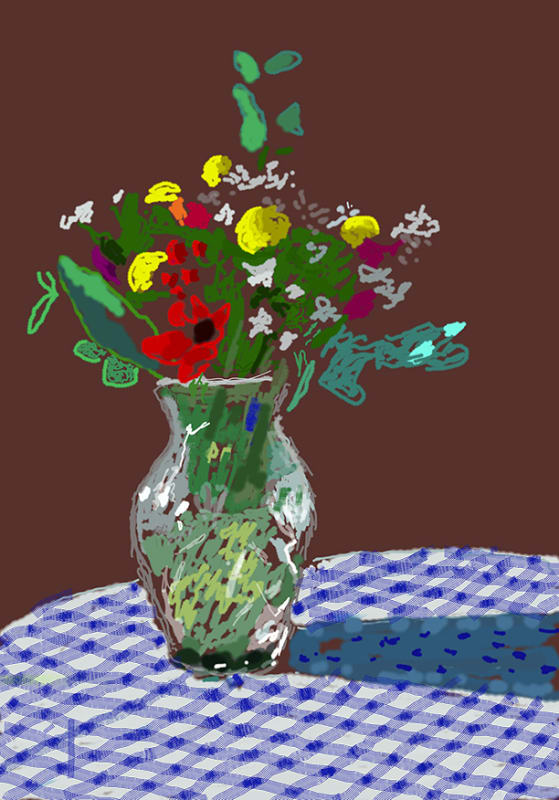 David Hockney 13th February 2021, Flowers in a Glass Vase 2021 iPad painting printed on paper, ed. 31/50 Annely Juda fine art