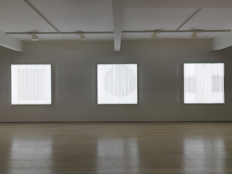 François Morellet Sous-Prématisme nº 1, nº 2, nº 3 , 2010 3 parts, each part acrylic on wood, 29 white neon tubes 170 x 145 cm each edition of 3