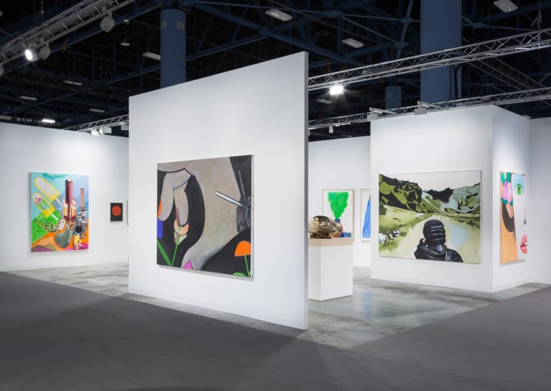 Art Basel Miami installation views with multiple works by gallery artists including Pessoli, Ellen Berkenblit, Sasnal.