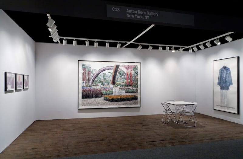 Installation view of Marcel Odenbach's presentation of works at ADAA 2015. Featured here is the centerpiece of the show titled 08.08.08 (China collage).