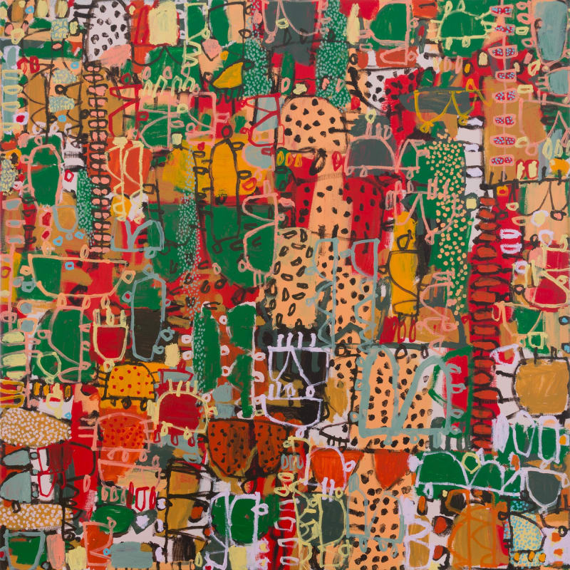 Under the Poinciana Tree, acrylic on linen, 201 x 201 cm