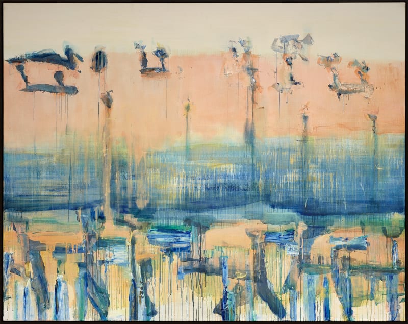 Kate Dorrough, Aquifers and River Language, acrylic on linen, 170.5 x 216.5 cm (framed)