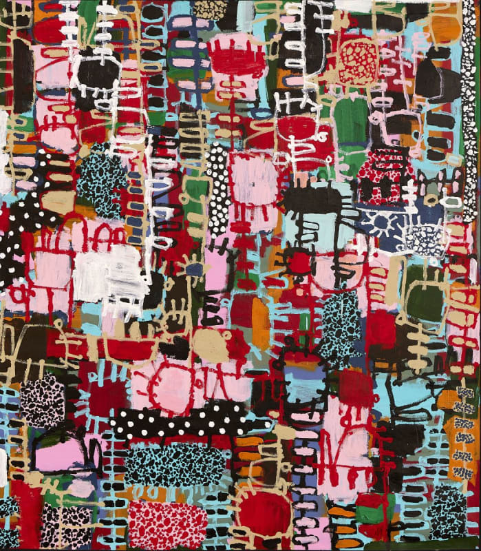 Naomi Hobson Fruit-Dovetail Pigeons Feeding on the Fruits and Seeds High Up in the Forest Canopy , acrylic on canvas,...