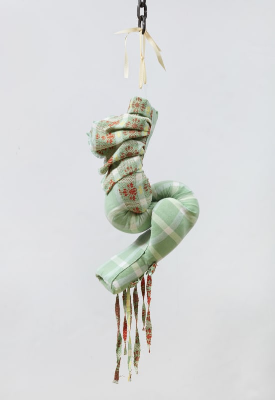 Zoë Buckman, '& I can fall into your creases', 2020, vintage textiles, leather and chain, 66 x 22.9 x 20.3 cm, 26 x 9 x 8 in