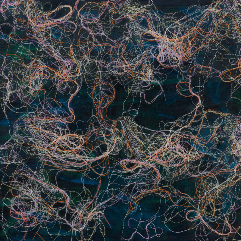 Ghada Amer A night at the boat - RFGA, 2024 Acrylic, embroidery and gel medium on canvas 20 x 20 inches 50.8 x 50.8 cm (GHA.21400)