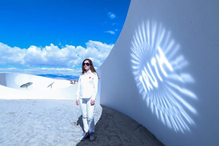 Sarah Meyohas, Truth Arrives in Slanted Beams (2025), for Desert X in the Coachella Valley, California. Photo by Valerie Macon/AFP via Getty Images.