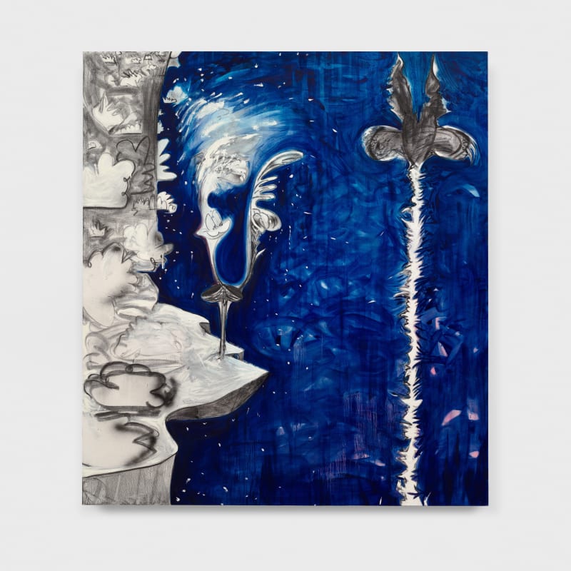 Suzanne McClelland PREY (heads or tails), 2024 Charcoal and oil on canvas 84 x 75 1/8 inches, 213.4 x 190.8 cm