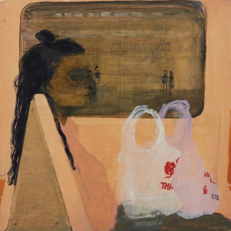 Aubrey Levinthal, “4pm Subway” (2020), oil on panel, 24 by 24 inches