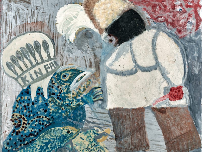 William Hawkins. "Magical Toad (Kin Frog)," 1987. Enamel on Masonite. 43 x 48 in; 109.2 x 121.9 cm. (cropped)