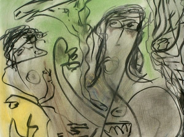Thornton Dial. Untitled (Mother and Child), 1995. Charcoal and pastel on paper. 41 3/4 x 29 3/8 in; 106 x 74.5 cm. (detail)
