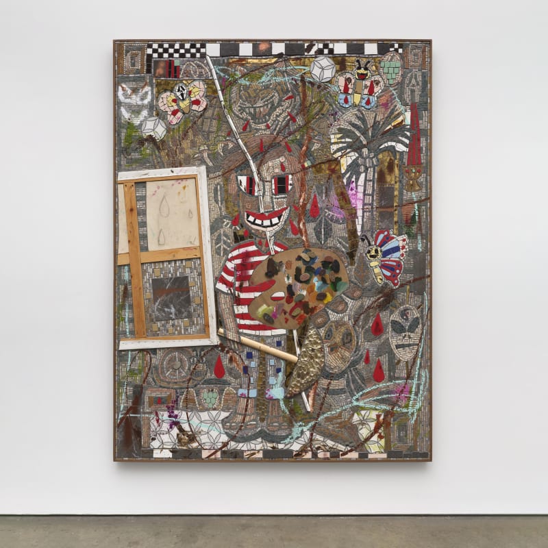 Cameron Welch (American, b. 1990) Plein Air, 2021 Marble, Glass, Ceramic, Stone, Spray Enamel, Oil, and Acrylic on Panel 96” x 72” (244 x 183 cm) Framed: 97” x 73 1/4" (246.5 x 186 cm) (CamW.23033)