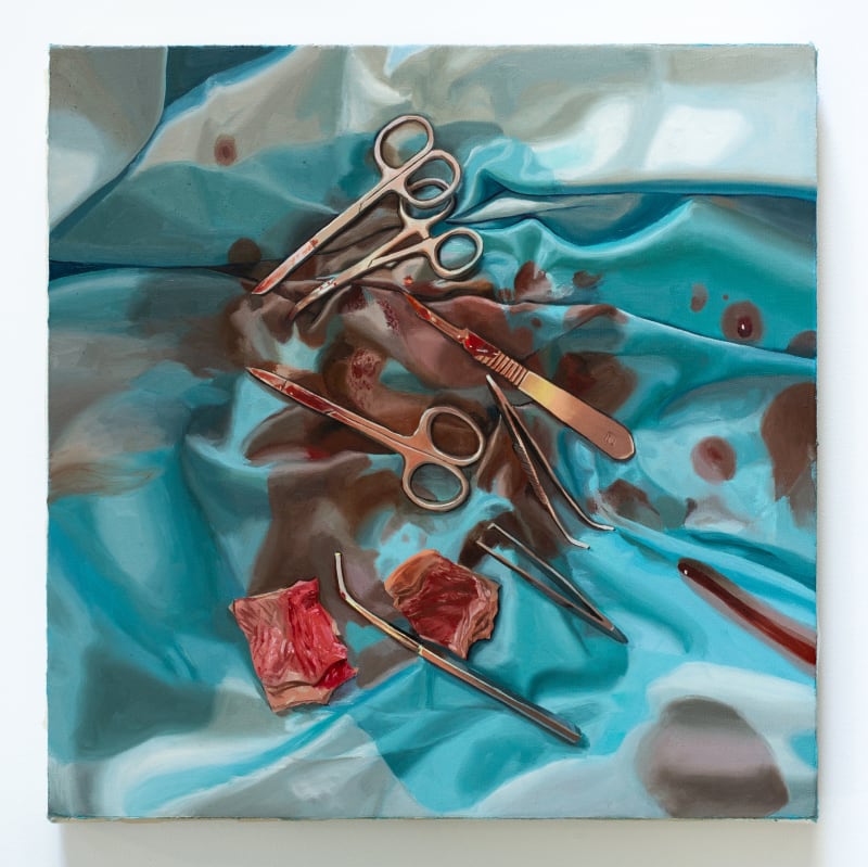 Linus Borgo (American, b. 1995) Meat and Meaning, 2023 Oil on Canvas 18" x 18" (45.5 x 45.5 cm)