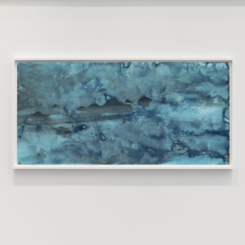 Meghann Riepenhoff (American, b. 1979) Ice #323 (27-39°F, Confluence of Shel Chelb Ephemeral Stream and Puget Sound, WA 02.24.22), 2022 Dynamic Cyanotype 42" x 87" (106.68 x 220.98 cm) Framed: approximately 46 1/4" x 91 3/4" (117.48 x 233.05 cm) Unique