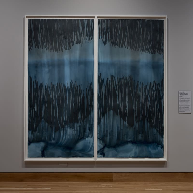 Meghann Riepenhoff (American, b. 1979) Ice #414 (29-34°F, Mixed Precipitation, Puget Sound, 1.30.23 WA), 2023 Two Dynamic Cyanotypes Dimensions, each element: 88” x 42” (223.5 x 106.5 cm) Framed: approximately 93” x 92” (236 x 233.5 cm) - in two frames Unique