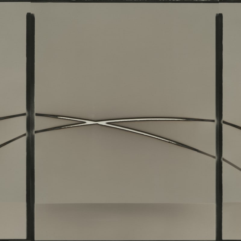 Chris McCaw (American, b. 1971) [Detail View] Heliograph #98 (double day), 2015 Three Gelatin Silver Paper Negatives Dimensions, each element: 14” x 11” (35.6 x 27.9 cm) Framed: 17 5/8" x 36 9/16" (44.8 x 92.9 cm) (CM.16329)