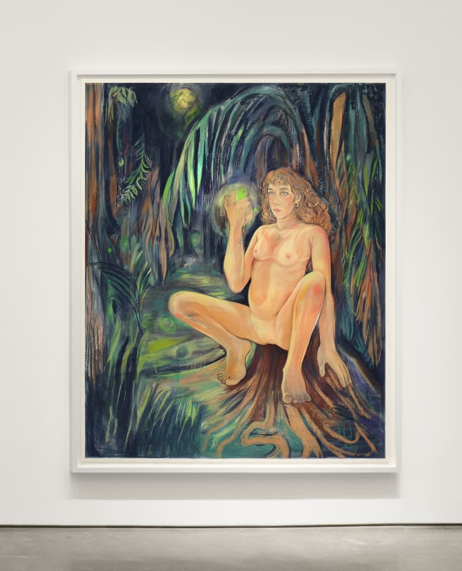 Alina Perez (American, b. 1995) A girl is an amphibian, 2025 Charcoal and Pastel on Paper 90" x 72 3/8" (228.5 x 184 cm) Framed: 94 9/16" x 76 15/16" (240 x 195 cm) Unique (ALP.24946)