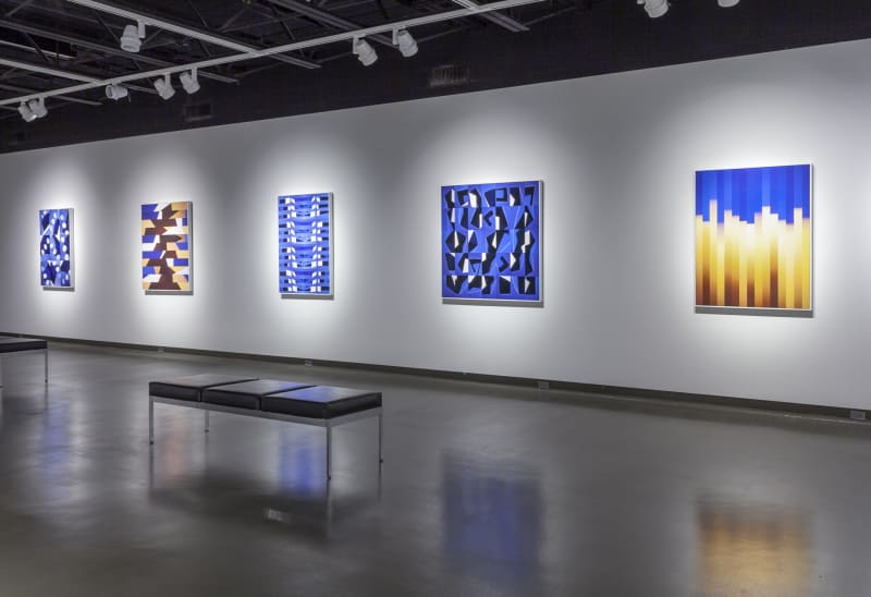 Installation view of five works by photographer Brenda Biondo, part of the exhibition Undisclosed Image at Oklahoma City University. Works left to right include Modality No. 3, Modality No. 2, Modality No. 6, Modality No. 1, and Modality No. 4.