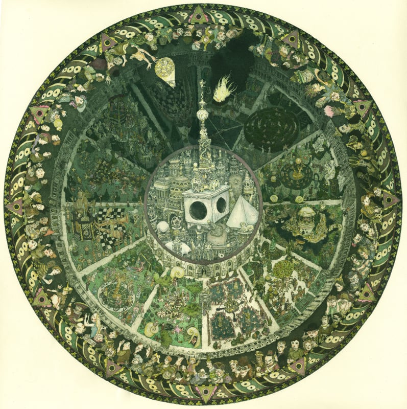 Robeert Powell, The Clock, etching and watercolour, 2025.